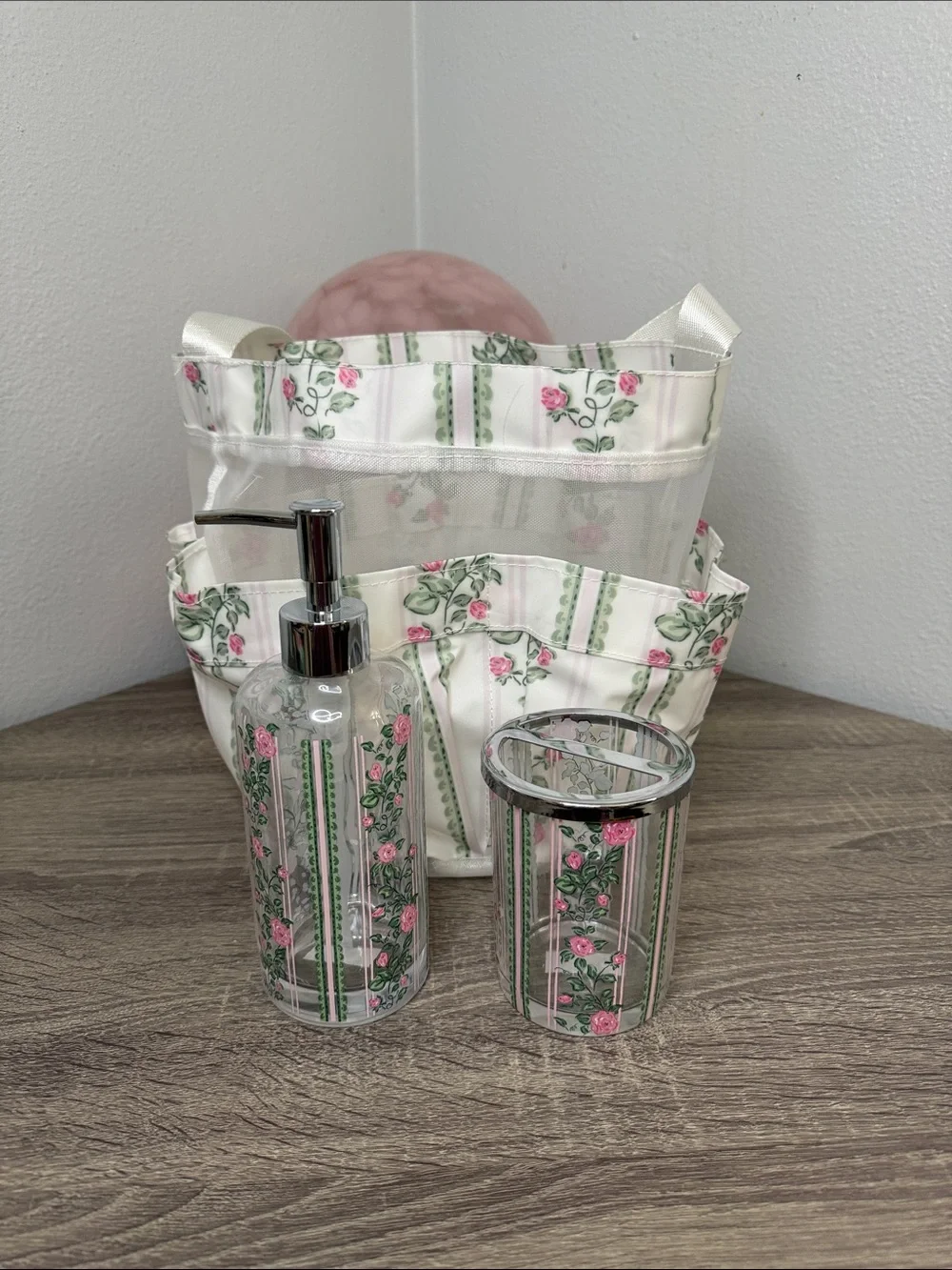 Restore Home Floral Pink & Green Bathroom Accessory Set
